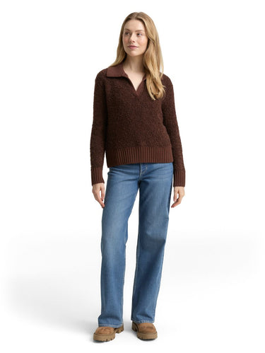Bouclé Strickpullover mit Kragen