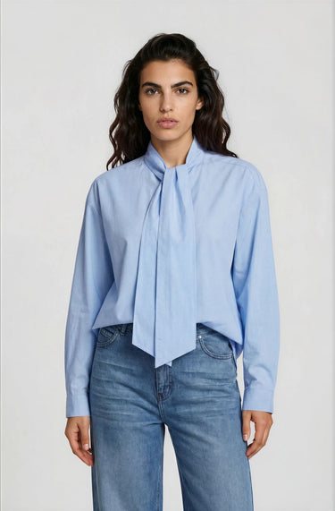 shirt blouse 1/1 sleeve with bow tie collar