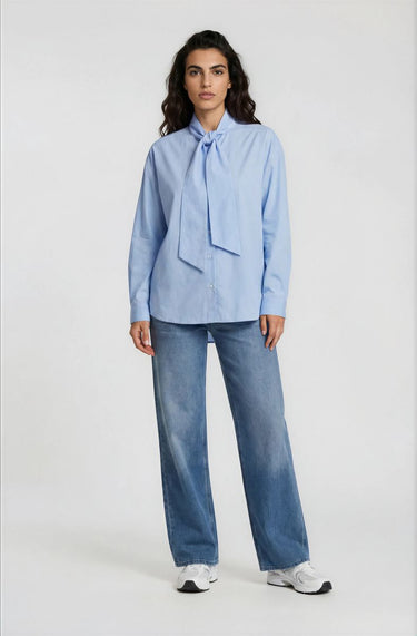 shirt blouse 1/1 sleeve with bow tie collar