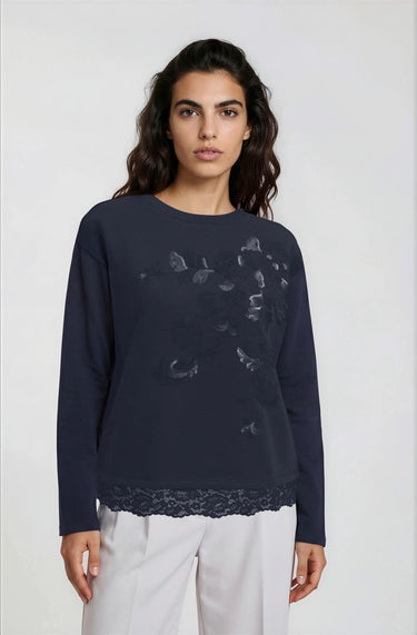 round neck sweatshirt 1/1 sleeve + lace at hem