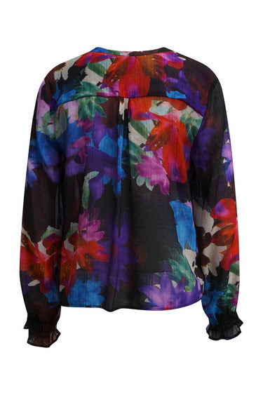 blouse with standing collar and 1/1 sleeve with elastic on cuff