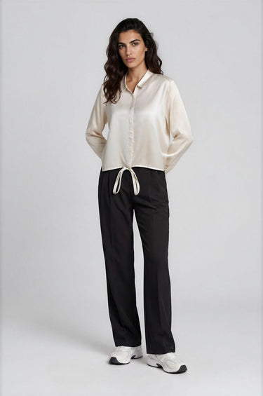 cropped blouse with drawstring at hem 1/1 sleeve
