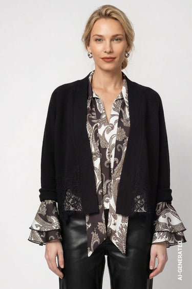 Strickjacke mit Spitzenborte