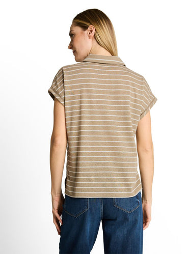 T-Shirt mit Polokragen und Leinenanteil