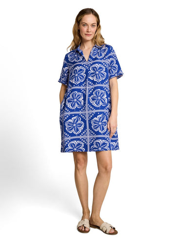 Kleid mit Polokragen und Leinenanteil