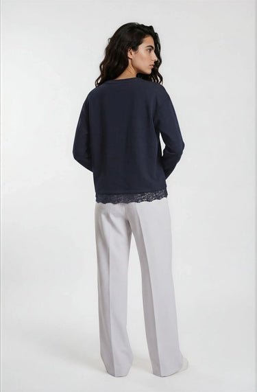 round neck sweatshirt 1/1 sleeve + lace at hem
