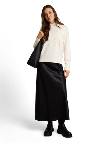 Oversize Cosy Strickpullover mit Blumen-Stickerei