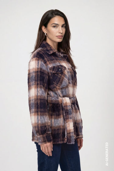 Karo Hemdjacke mit Bindegürtel
