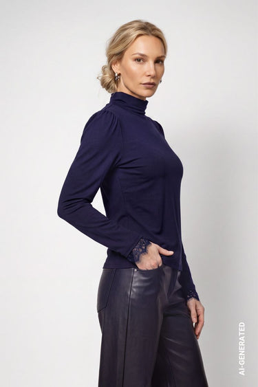 Rollkragenshirt mit Spitze
