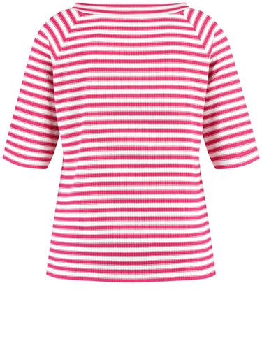 Geringeltes Halbarmshirt mit Ripp-Struktur