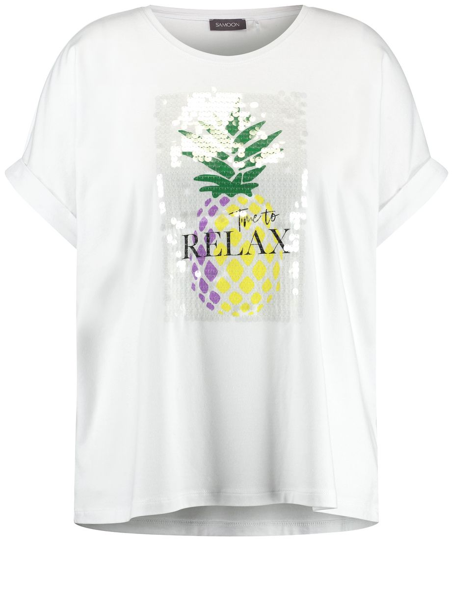 Samoon Damen T-Shirt mit Frontprint und Pailletten-Dekor