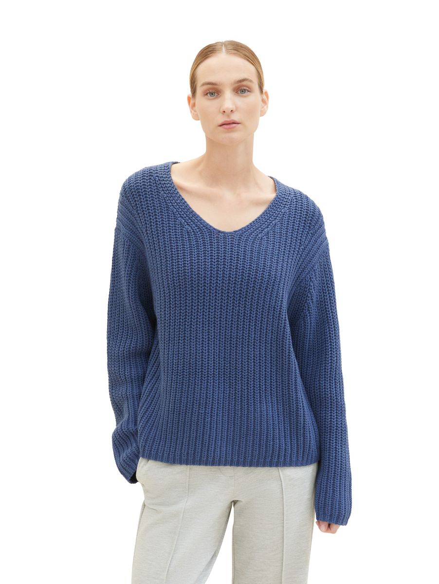 Tom Tailor Damen Strickpullover mit V-Ausschnitt